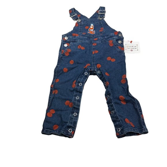 Christian Robinson Boy's Sz 18 Month Microscope Embroidered Overalls Blue Orange - Picture 1 of 16